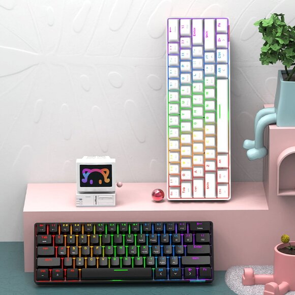 Gaming RBG Keyboard Wired Wireless Bluetooth Rainbow Backlit Black Light 61 Keys - Picture 6 of 11